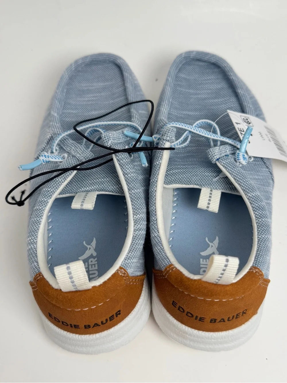 Eddie Bauer Kids Light Blue Slip-On Moccasins with Brown Heel Patch